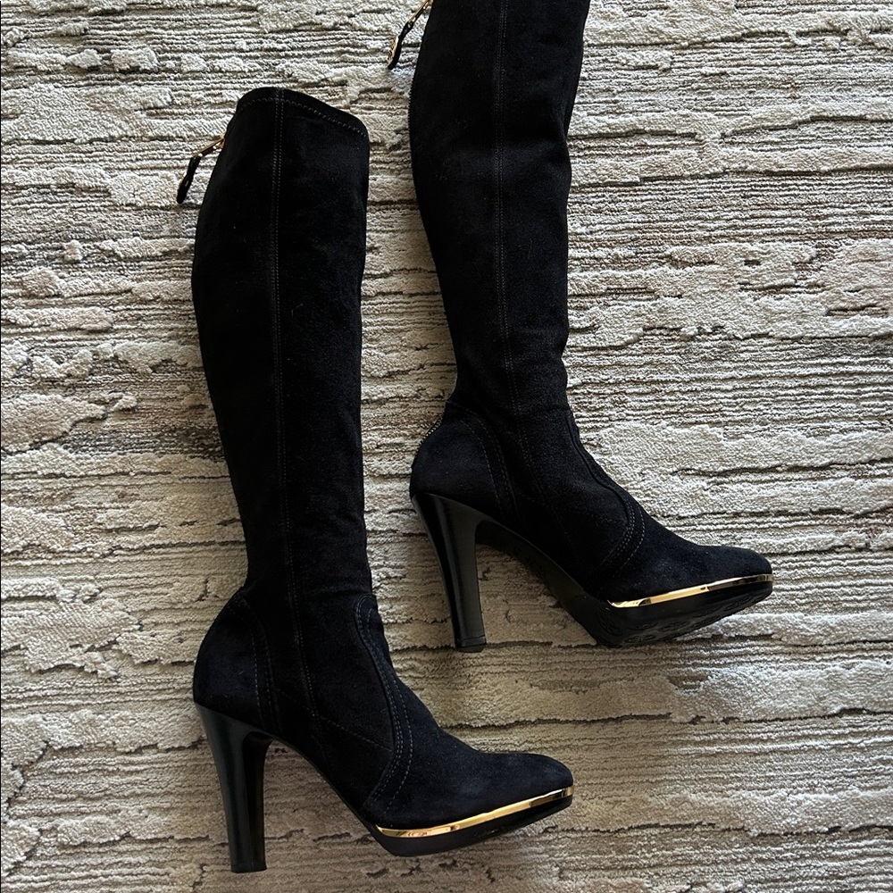 Tory Burch Suede Boots with Gold Accents